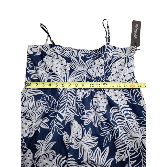 Rachel Zoe Womens 10 Navy White Tropical Print Smocked Bodice Romper - Picture 8 of 10